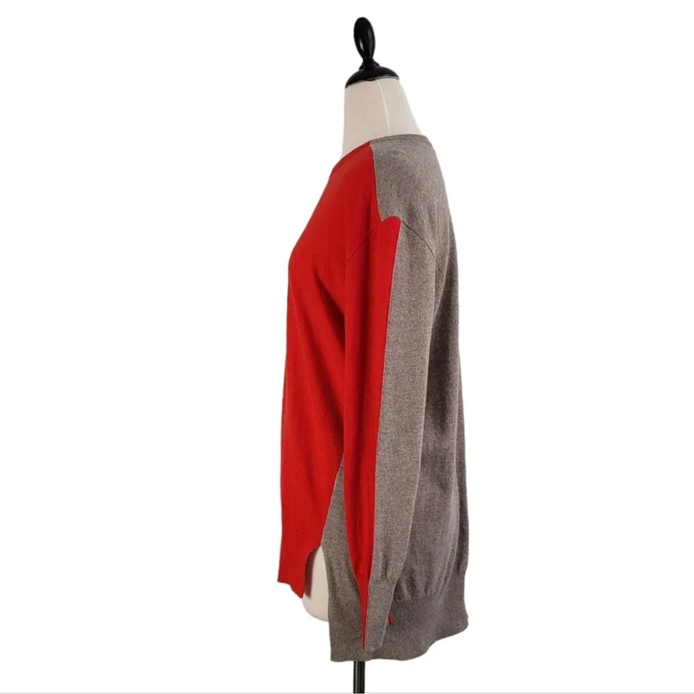 J.Crew Wool Blend Colorblock Tunic Sweater‎ Women's M Red Gray Relaxed Preppy